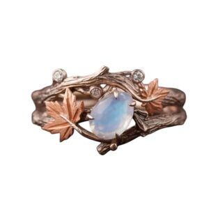 Antique Gold Plated Nature Inspired Moonstone Leaf Ring. New.